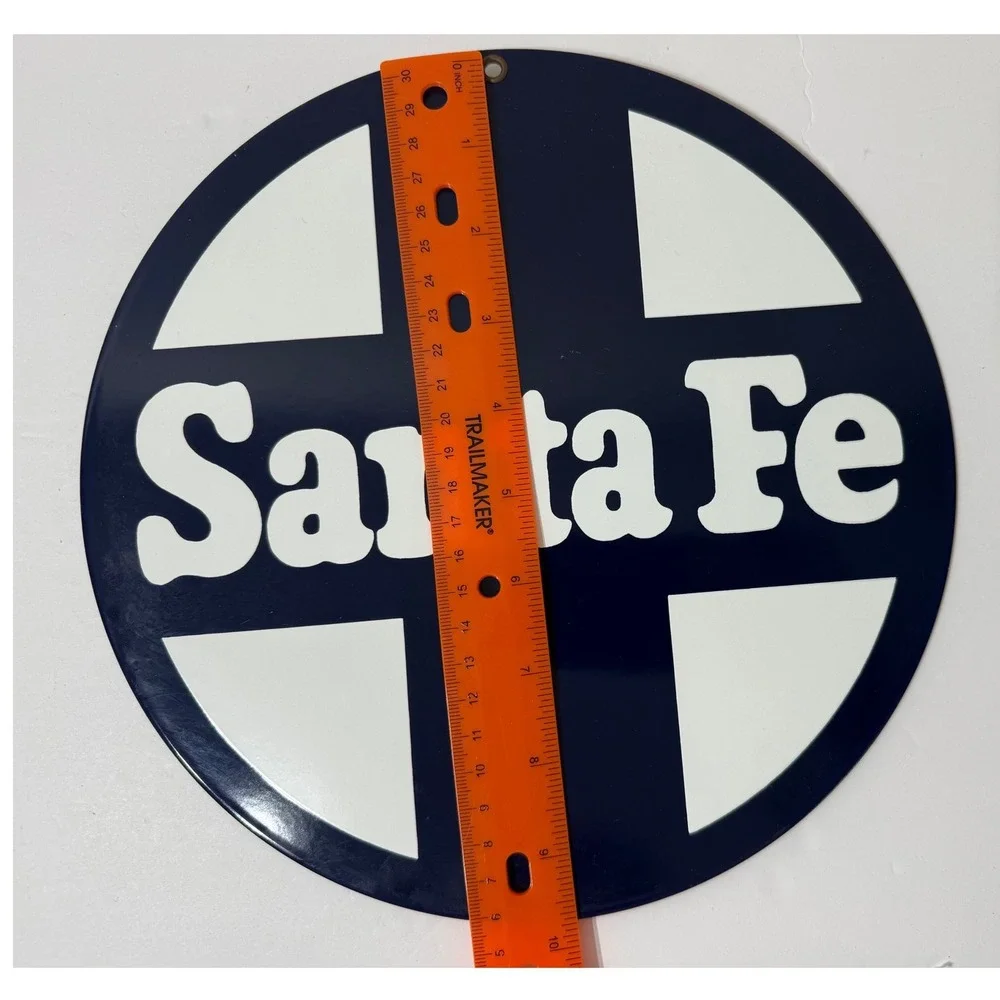 Ande Rooney Santa Fe Railway Porcelain Enamel Sign 9.5 Inch Round Made in USA
